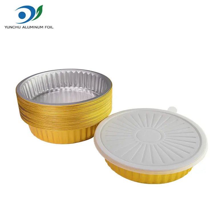 Disposable barbecue trays ginintuang bilog na mga lalagyan ng foil na aluminyo Disposable barbecue trays ginintuang bilog na mga lalagyan ng foil na aluminyo