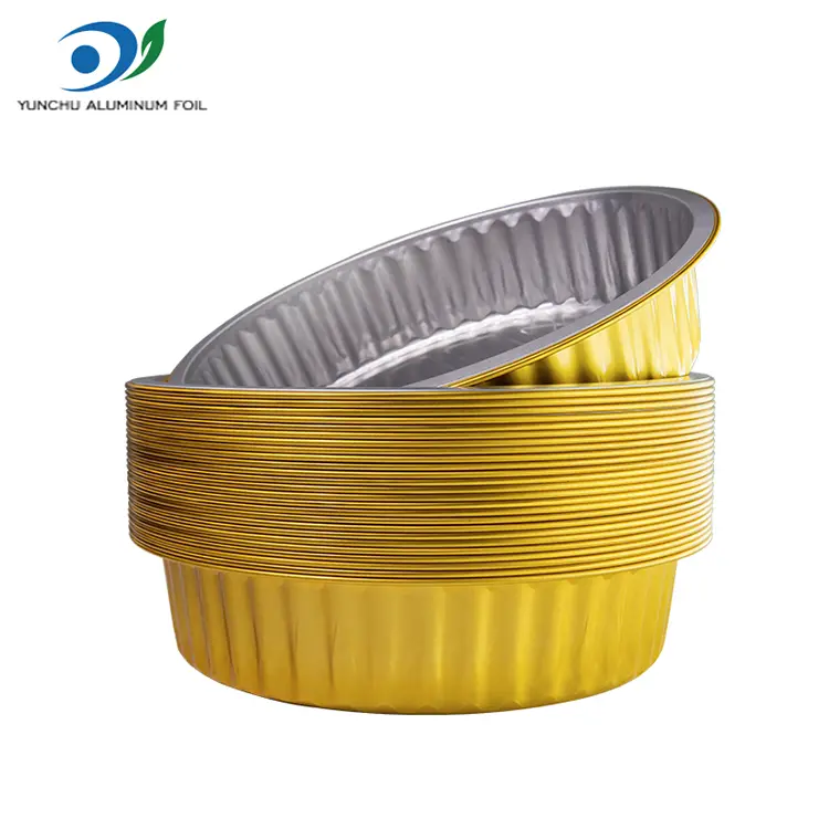 Disposable barbecue trays ginintuang bilog na mga lalagyan ng foil na aluminyo