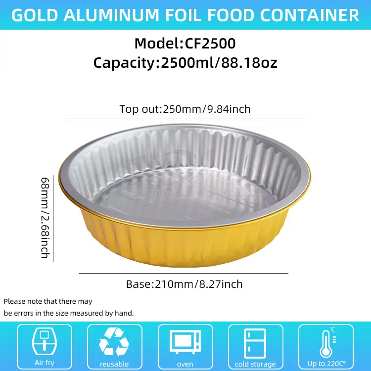 Disposable barbecue trays ginintuang bilog na mga lalagyan ng foil na aluminyo