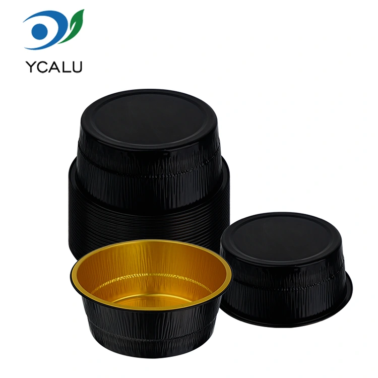 Mga Disposable Black Gold Baked Round Aluminum Foil Container