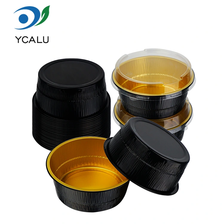 Mga Disposable Black Gold Baked Round Aluminum Foil Container Mga Disposable Black Gold Baked Round Aluminum Foil Container