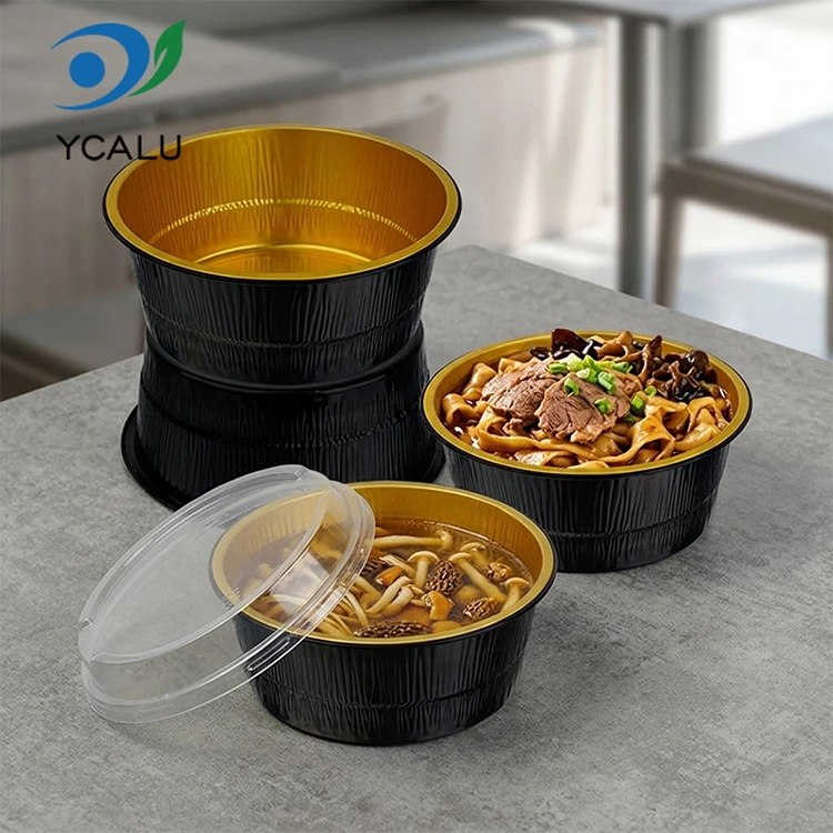 Mga Disposable Black Gold Baked Round Aluminum Foil Container
