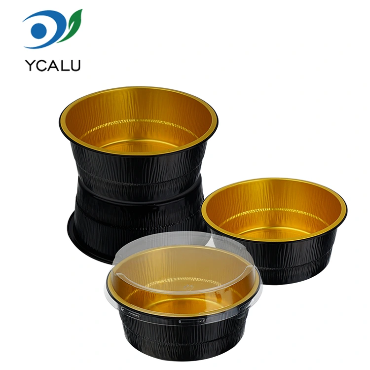 Mga Disposable Black Gold Baked Round Aluminum Foil Container