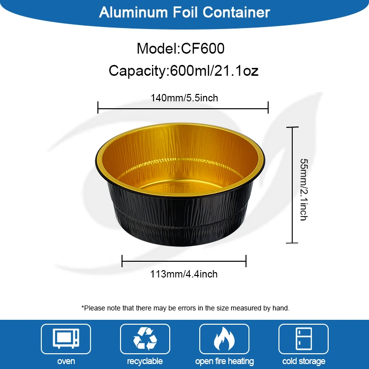 Mga Disposable Black Gold Baked Round Aluminum Foil Container
