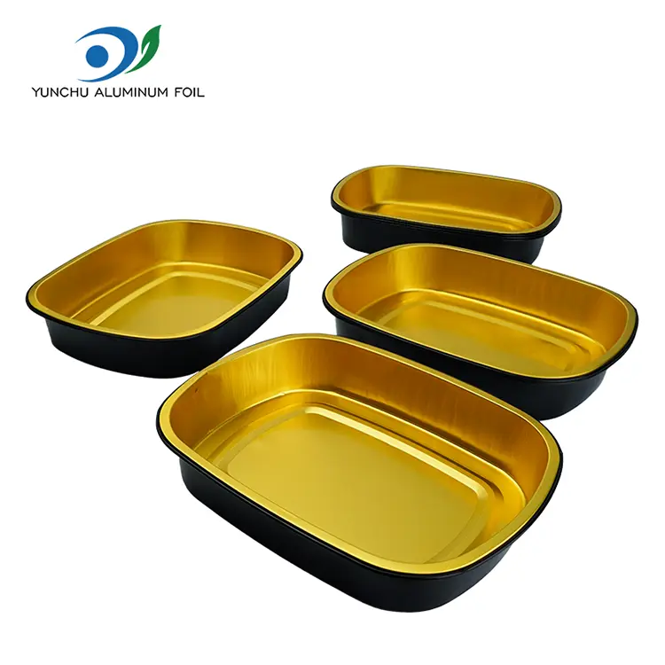 Disposable Black Gold Baking Tray Rectangular Aluminum Foil Container