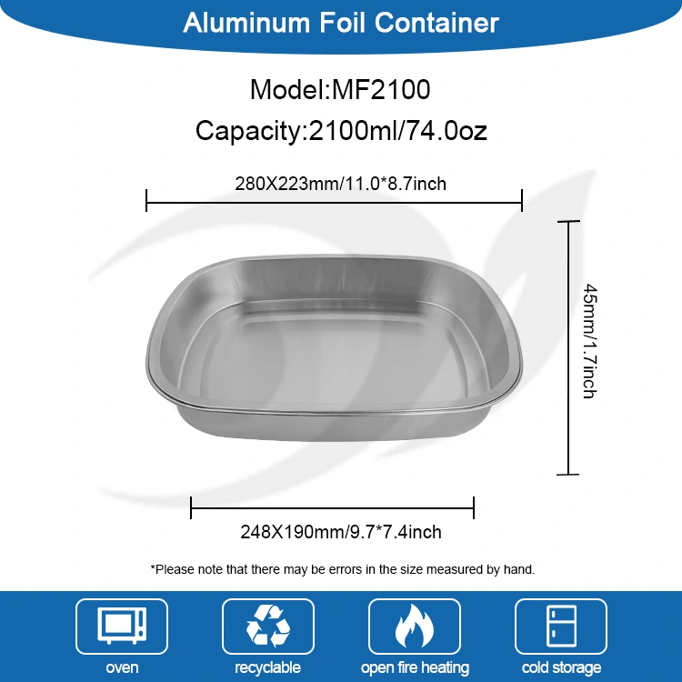 Mga Disposable Catering Takeaway Silver Square Aluminum Foil Container