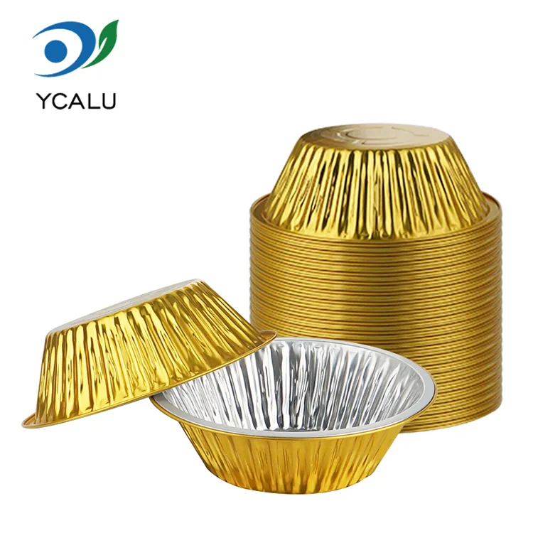 Mga Disposable Outdoor Catering na Golden Round Shape Aluminum Foil Container Mga Disposable Outdoor Catering na Golden Round Shape Aluminum Foil Container