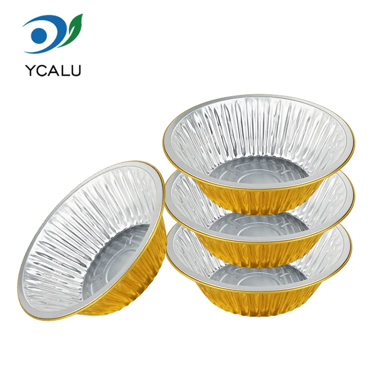 Mga Disposable Outdoor Catering na Golden Round Shape Aluminum Foil Container
