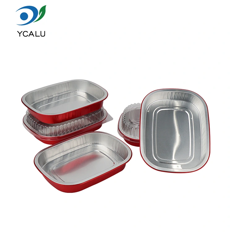 Mga disposable na pulang lunch box square Aluminum Foil Container