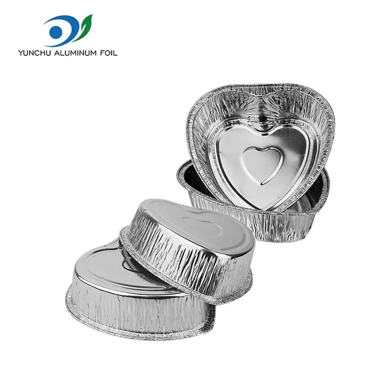 Ang hugis-puso na takeaway cake pilak aluminyo foil container