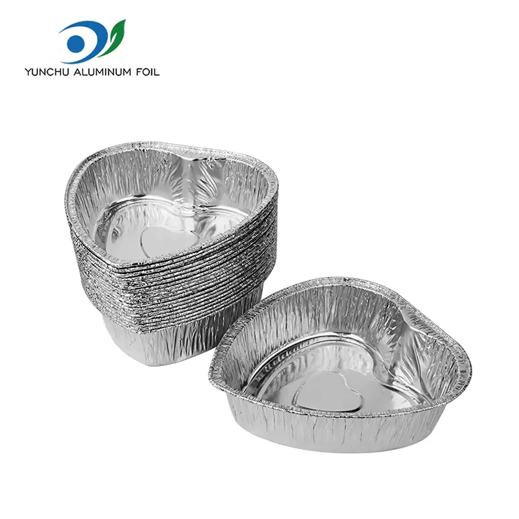 Ang hugis-puso na takeaway cake pilak aluminyo foil container