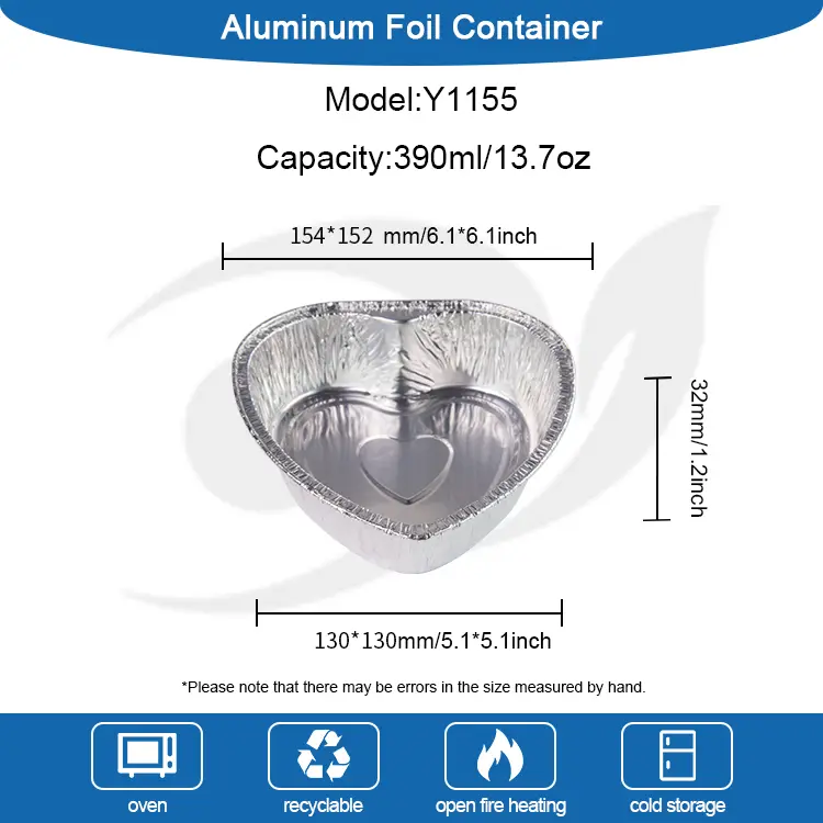 Ang hugis-puso na takeaway cake pilak aluminyo foil container