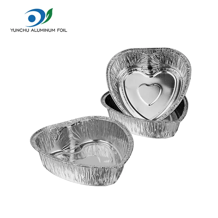 Ang hugis-puso na takeaway cake pilak aluminyo foil container
