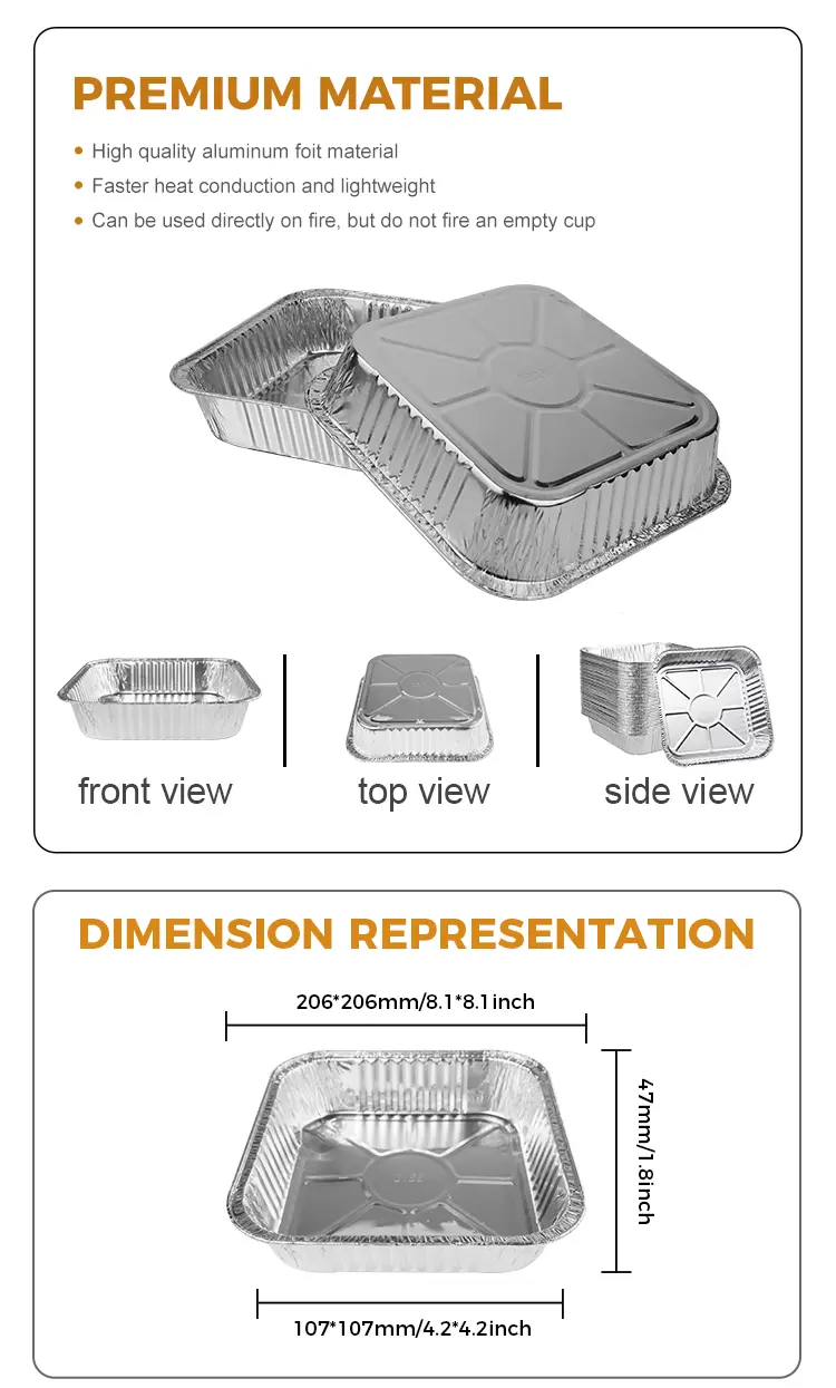 Square Aluminum Foil Takeaway Containers For Food Packaging And Catering