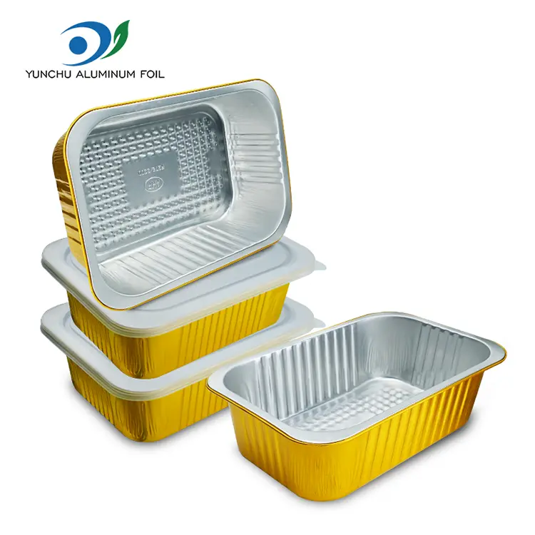 Malaking kapasidad na hugis -parihaba na gintong aluminyo foil container