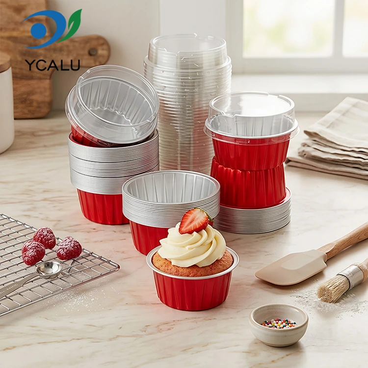 Isang beses na inihurnong makukulay na cupcake na Smoothwall Aluminum Foil Container