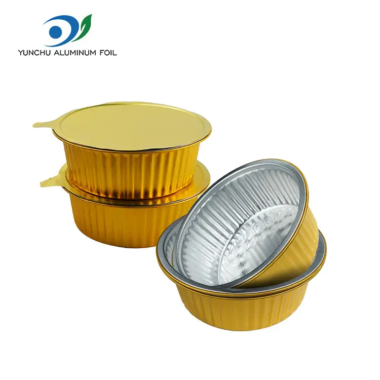 Takeaway maliit na mainit na palayok ginintuang bilog na mga lalagyan ng foil ng aluminyo Takeaway maliit na mainit na palayok ginintuang bilog na mga lalagyan ng foil ng aluminyo