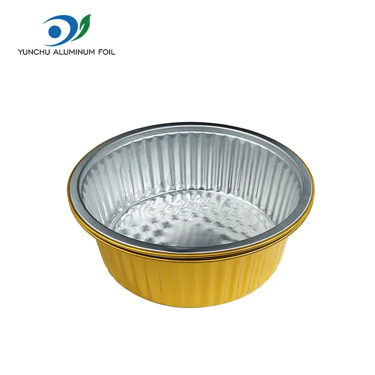 Takeaway maliit na mainit na palayok ginintuang bilog na mga lalagyan ng foil ng aluminyo
